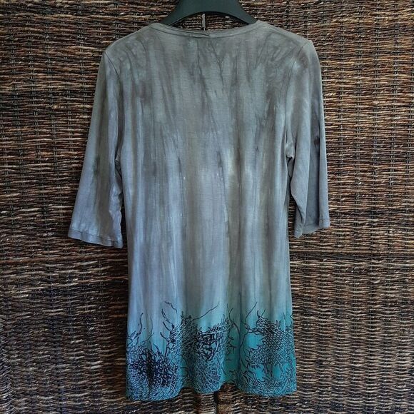 Art Of Cloth Tie Dye Tunic T- Shirt Small Gray Artsy Festival Lagenlook Abstract - Picture 2 of 5